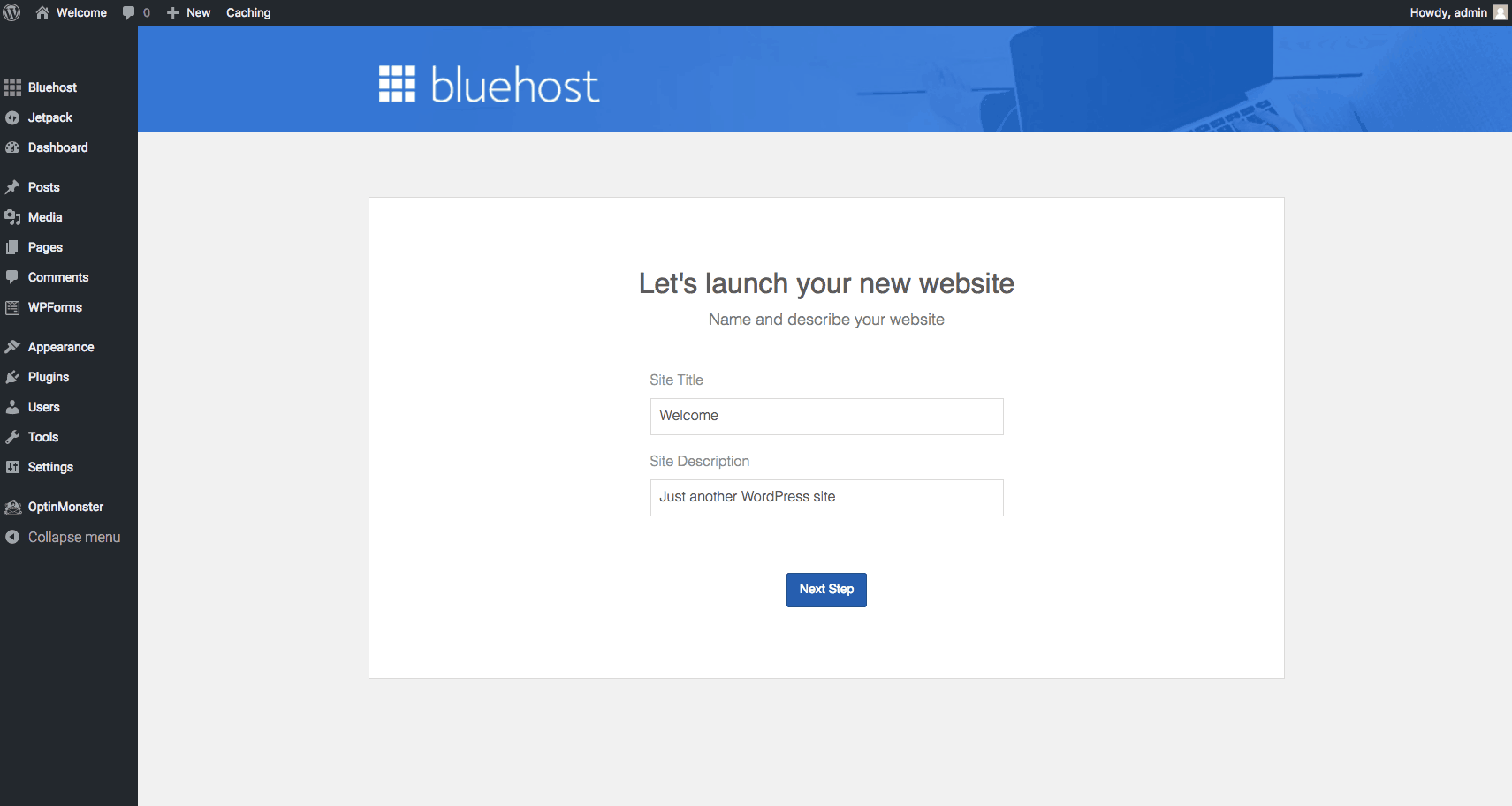 bluehost site title